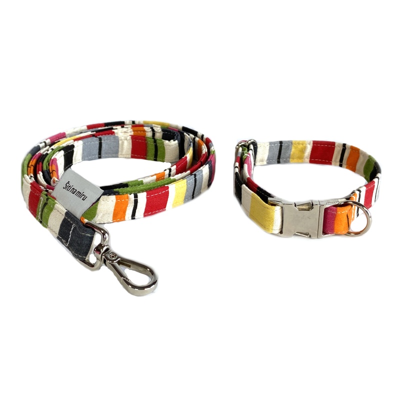 Obojek a vodítko pro psy Abarca, barevné pruhy, š. 1,5cm