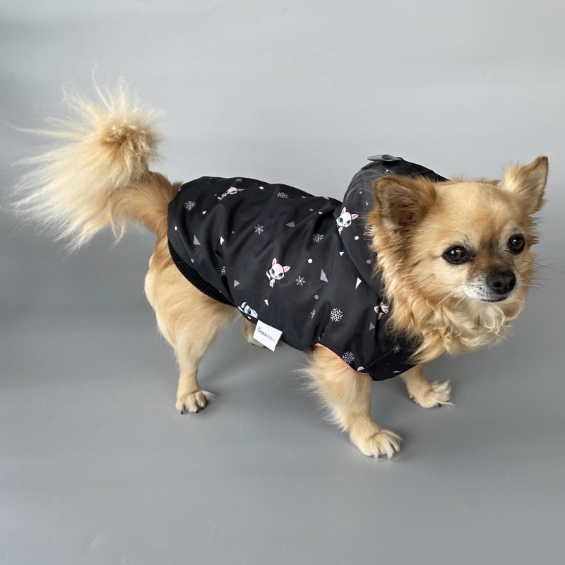 Celoroční šusťákovka pro psa Garci, černá s potiskem