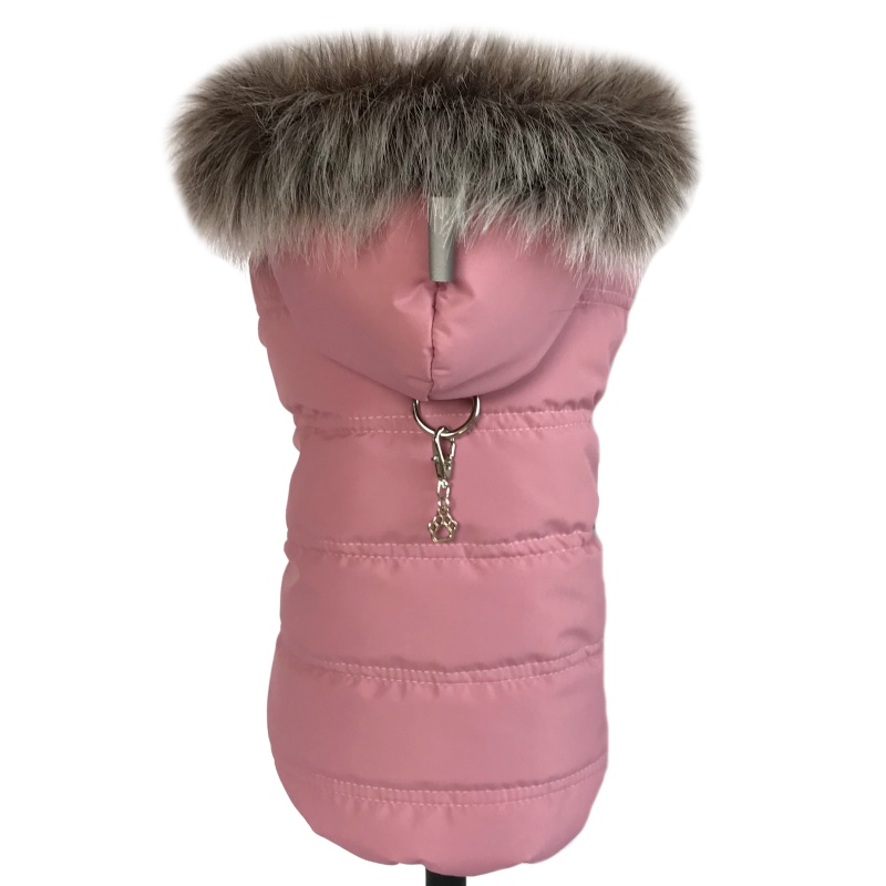 Obleček pro psa s kožešinou Maria pastelově starorůžový