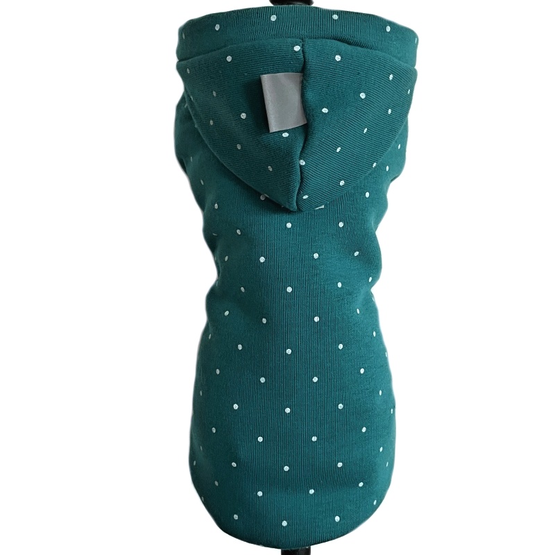 Tepláková mikina pro psa s kapucí Mendy, petrolejová s puntíkem