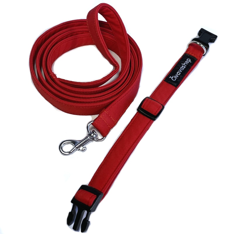 Softshellový obojek s vodítkem – červený, šířka 1,5 cm