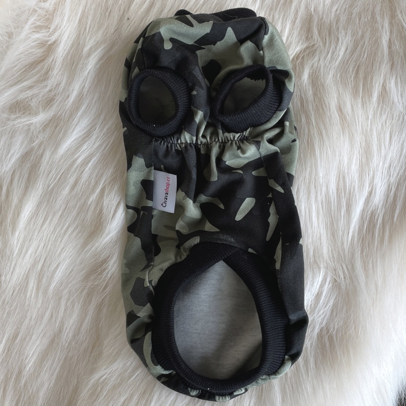 Bavlněné elastické tričko – kamufláž | pohodlná ochranná vrstva pro malé psy