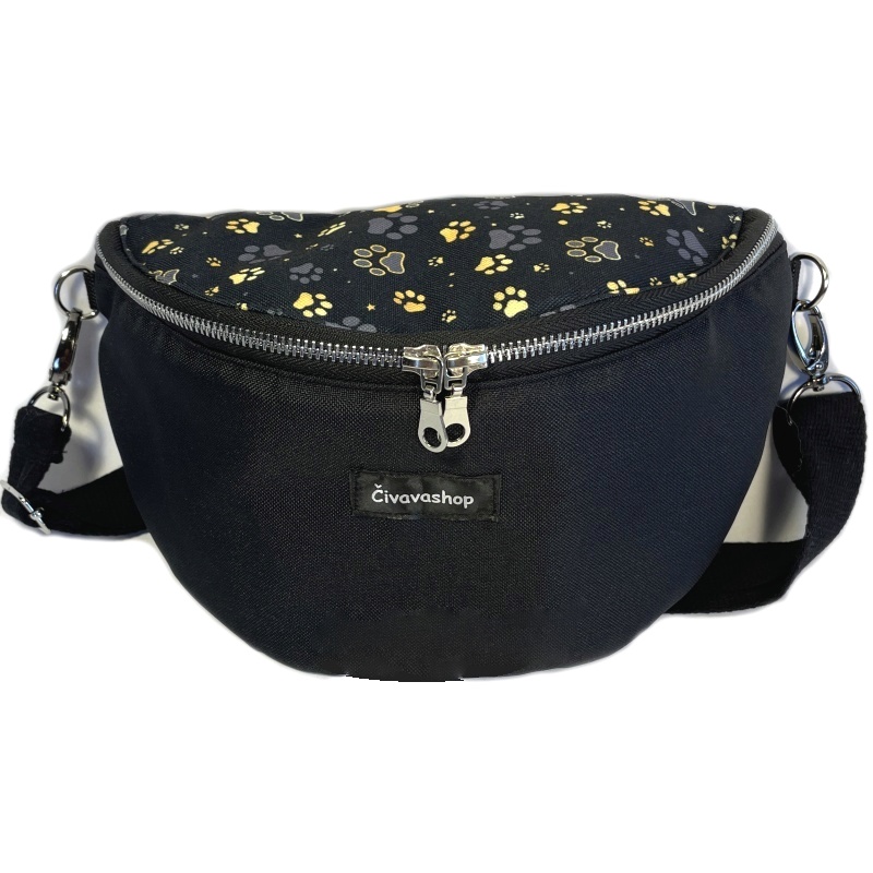 Elegantní dámská ledvinka 15×20 cm se širokým nastavitelným popruhem- černá tlapka 2