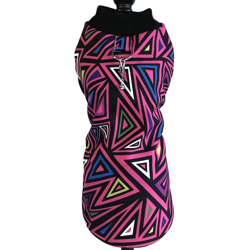 Funkční zimní softshellová bunda pro psa – geometrický vzor, růžová