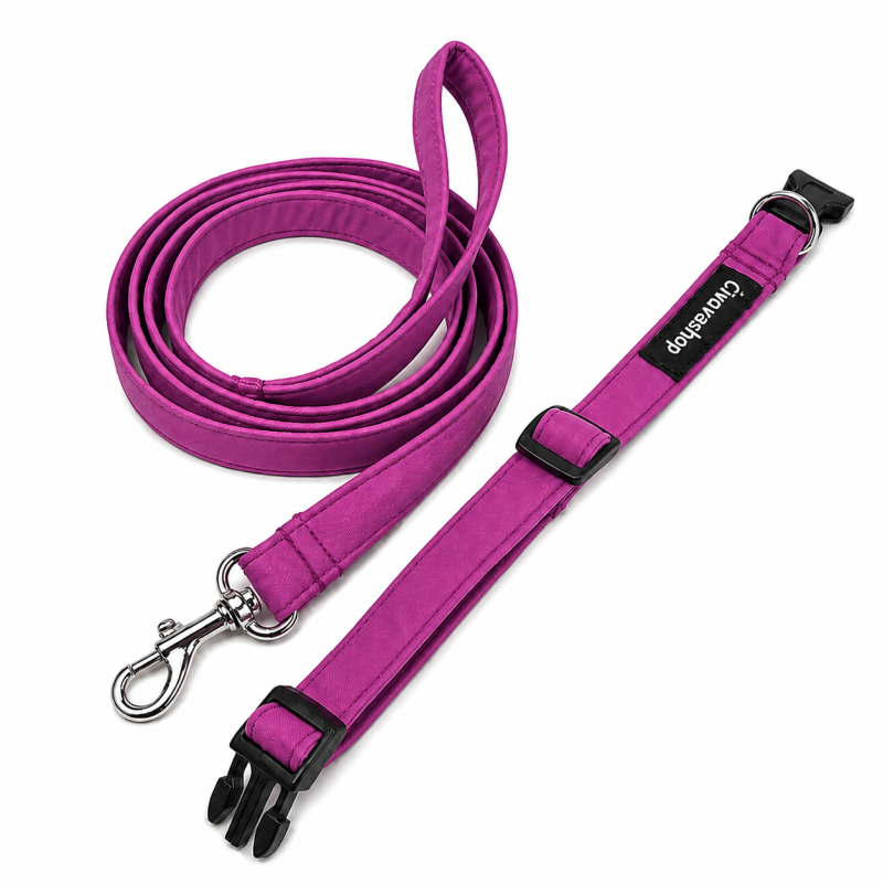 Softshellový obojek s vodítkem – fuchsie, šířka 1,5 cm
