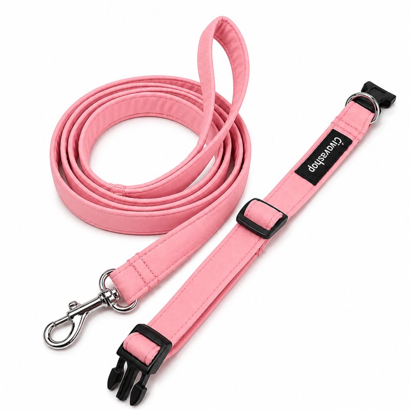Softshellový obojek s vodítkem – růžové, šířka 1,5 cm
