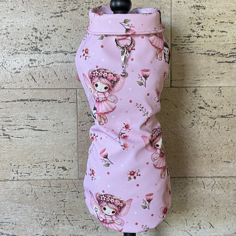 Funkční zimní softshellová pláštěnka pro psy – Růžová víla a Ježek