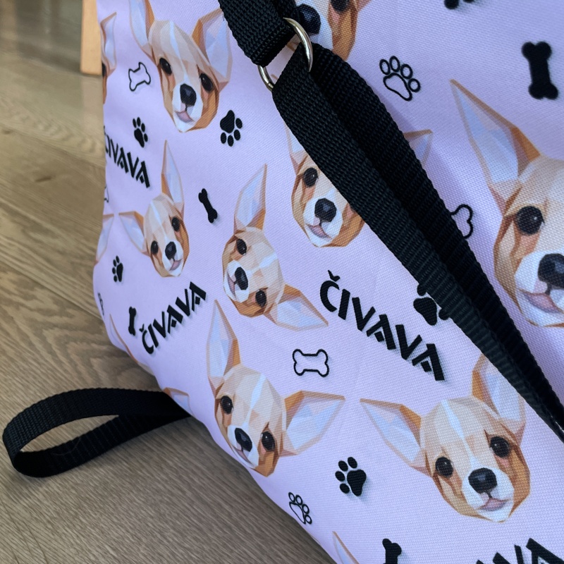Cestovní pelíšek s tulipytlíkem, vhodný do auta, baby růžový s čivavou