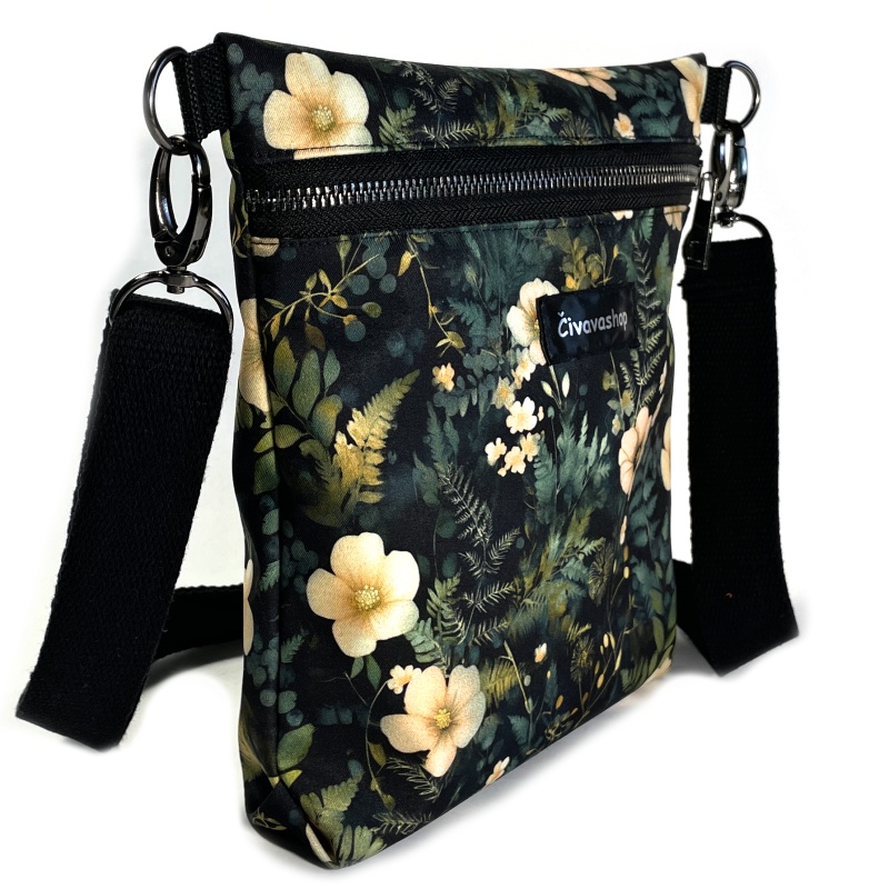 🤍 Elegantní crossbody kabelka – kvítka na zelené