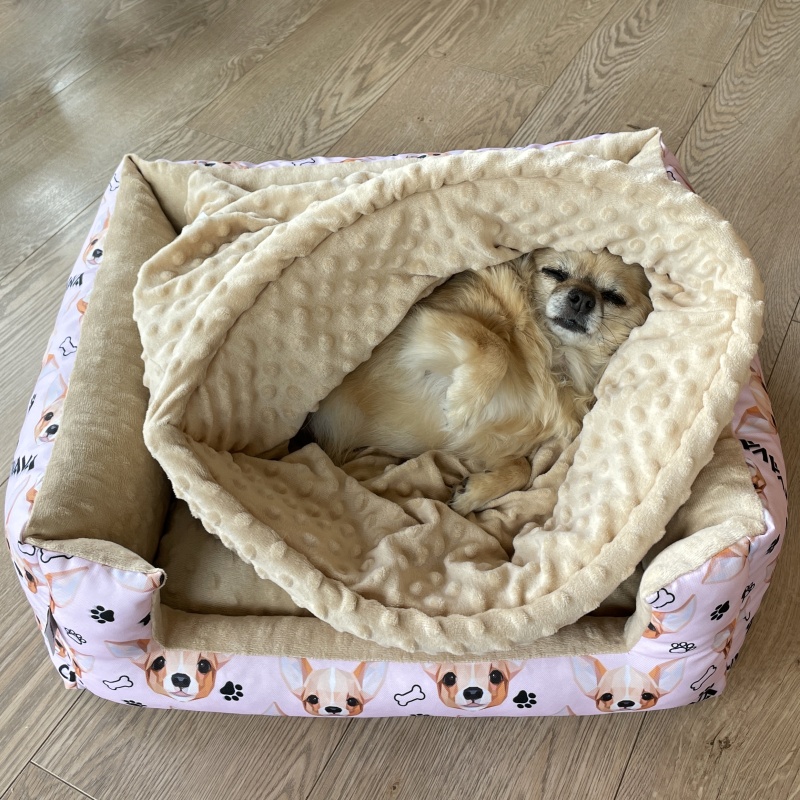 🐾Pelíšek- tulipytlík minky 52x56 vyztužený okraj, – béžový