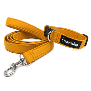 Softshellový obojek s vodítkem – medový, šířka 1,5 cm