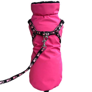 ❄️ Zimní kožíšek pro psa se všitými kšírami – sytě růžový