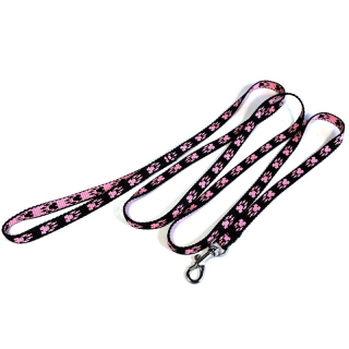 🐾 Jemné vodítko pro malé psy – černé s růžovými tlapičkami