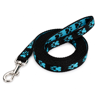 🐾 Jemné vodítko pro malé psy – černé s tyrkysovými tlapičkami