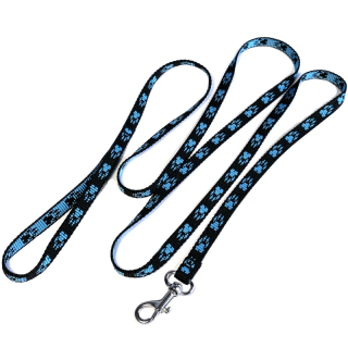 🐾 Jemné vodítko pro malé psy – černé s tyrkysovými tlapičkami