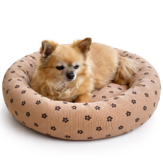 Kulatý manšestrový pelíšek čivavashop Dana, sv. hnědý kytičky 50cm