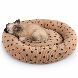 Kulatý manšestrový pelíšek čivavashop Dana, sv. hnědý kytičky 50cm