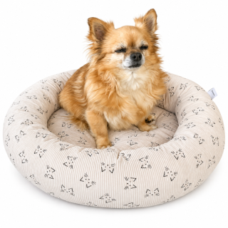 Kulatý manšestrový pelíšek čivavashop Dana, béžový kočky, 50cm