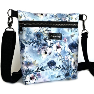 Venčící Mini Crossbody (21x22 cm) – praktická, stylová a voděodolná, modré květy