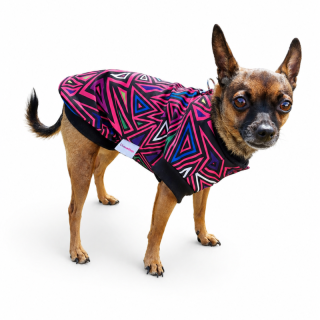 Funkční zimní softshellová bunda pro psa – geometrický vzor, růžová