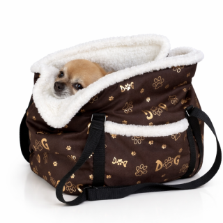 Multifunkční taška / pelíšek 3v1 pro malé psy – pohodlí doma i na cestách, tm. hnědá- potisk