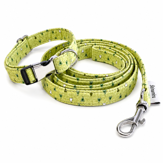Luxusní set obojek a vodítko zelený se srdíčkem (šířka 1,5 cm)