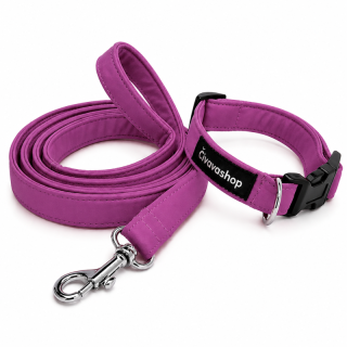 Softshellový obojek s vodítkem – fuchsie, šířka 1,5 cm