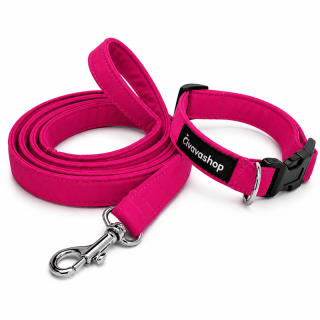 Softshellový obojek s vodítkem – malina, šířka 1,5 cm