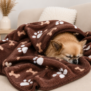 Kvalitní deka pro psa 80x80, hnědá tlapka