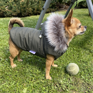 Obleček pro psa s kožešinou Carmen tm. khaki